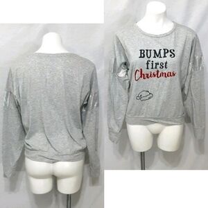 Forever 21 Maternity Holiday Top Long Sleeve Graphic Tee Bump’s First Christmas